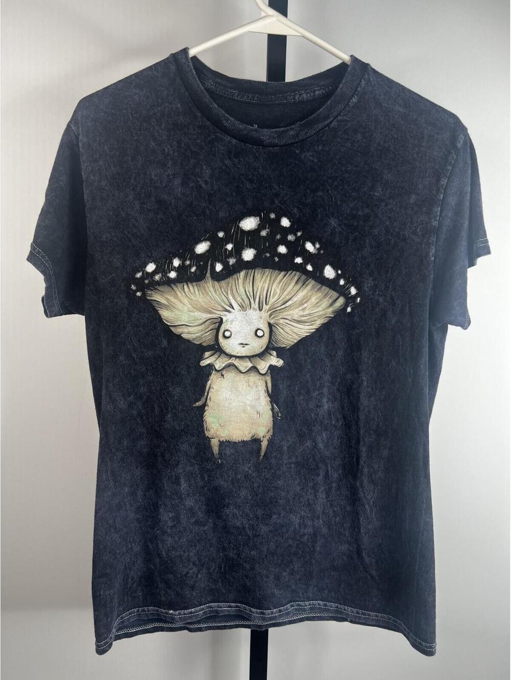 Stephanie Bayles Mushroom Character Graphic Tee Acid Wash Black Size S Cottageco